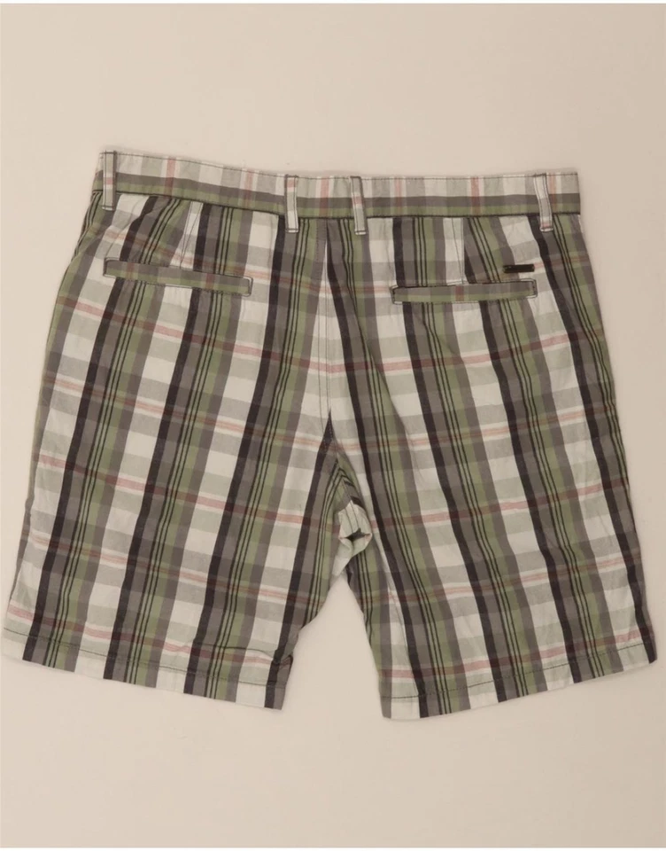 Pantalones Cortos Chinos PIERRE CARDIN Para Hombres Calce Regular Mediano Gris Cuadros Algodón CQ02 Foto 2 de 4