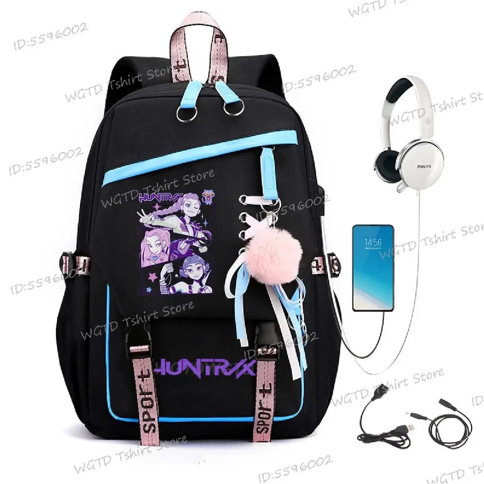 Mochilas KPop Cazadores de Demonios Bolsas Escolares para Carga USB Mochilas Escolares Juveniles Foto 3 de 4