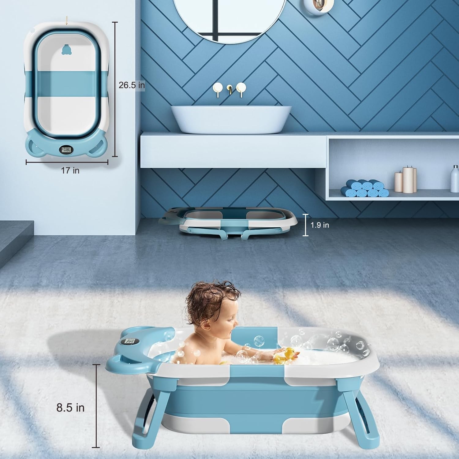 TPN Collapsible Baby Bathtub for Infants to Toddler with Real-time Temp