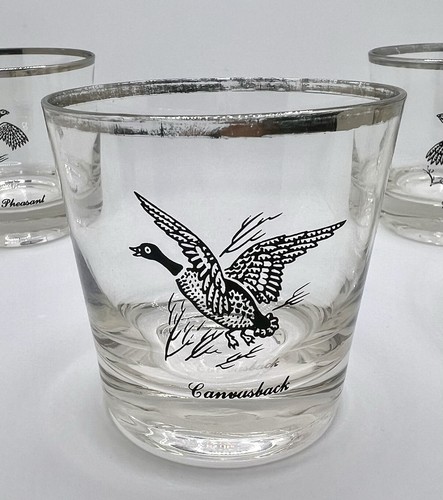 VTG Set of 4 MCM Federal Glass Whiskey On/Rocks “Game Fowl” Birds Barware EUC - Bild 4 von 11