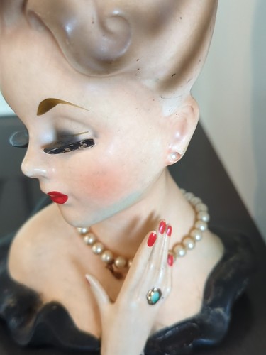 Vtg 1964 7" INARCO E-1753 Lady Head Vase Headvase Pearl Earrings See Photos - Picture 11 of 14