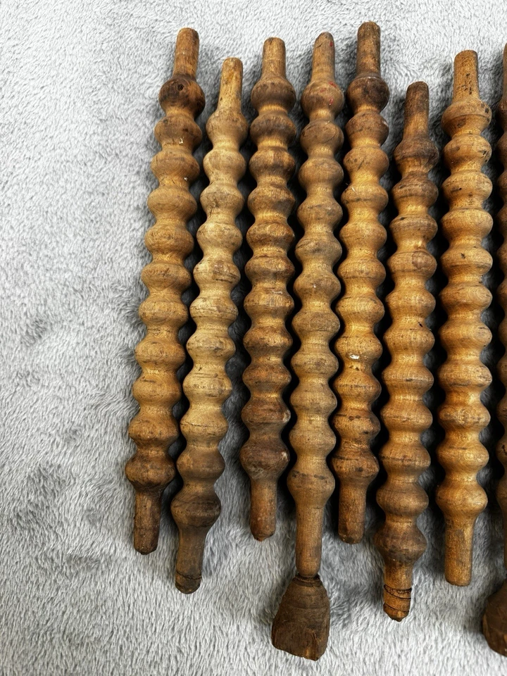10 HUSILLOS DE MADERA TORNEADOS VINTAGE Cuerda Girada 10,5 a 11,5 longitud media Foto 3 de 4