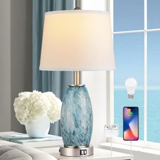 Glass Table Lamp for Bedroom  Bedside with 3-Way Lighting Modes  USB C A - ...