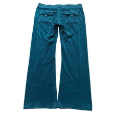 Vintage Juicy Couture Women's Dark Teal Velour Flared Track Pants Pockets Size L