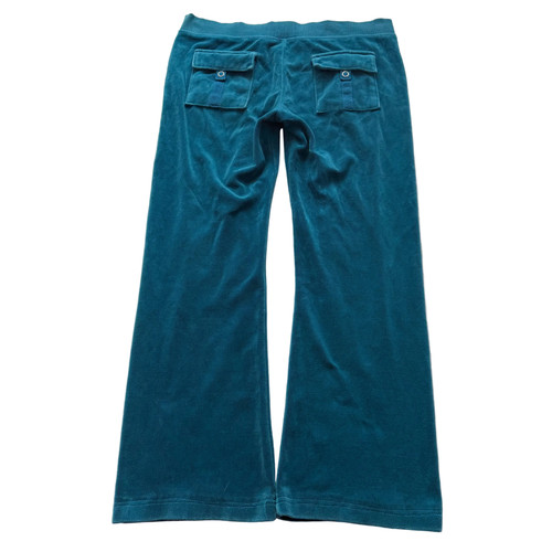 Vintage Juicy Couture Women's Dark Teal Velour Flared Track Pants Pockets Size L