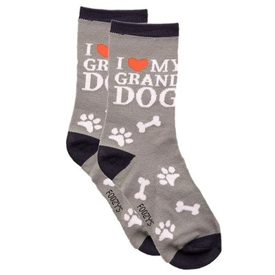 I Heart My Grand Dog Foozys Fun Novelty Crew Socks (1 Pair - Gray)