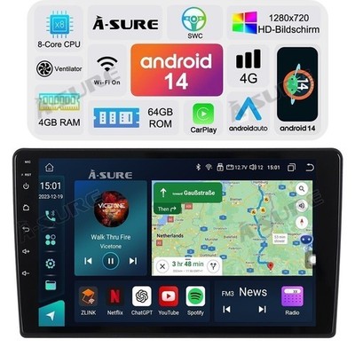 Android 14 9'' 4+64G Autoradio CarPlay GPS SWC DSP Für Toyota Auris E18 2013-2016