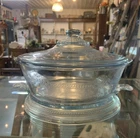 Fire King Vintage Sapphire Blue Philbe Glass Casserole Dish + Trivet and Lid