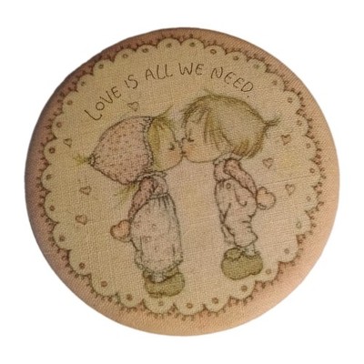 Vtg 70s Hallmark Betsy Clarke Cloth Pinback Button 'Love Is All We Need'  2.25'' 