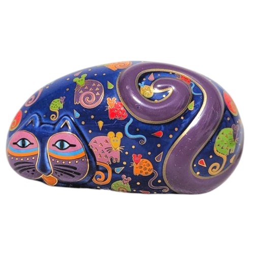 Laurel Burch Cat & Mouse 1998 Handpainted Thailand | Blue w MiceNumbered