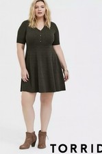 torrid Olive Ribbed V-Neck Fit & Flare Dress, size 0X