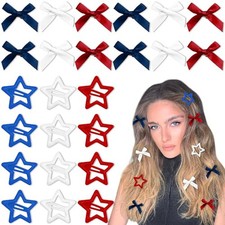 24PCS Star Hair Clips 3 Colors Bow Hair Clips Satin Small Hair Bows Metal Snap
