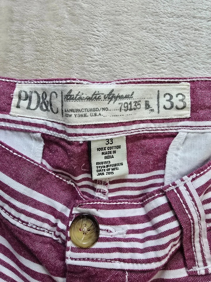 PD&C Paper Denim & Cloth Men’s Red & White Casual Striped Shorts Size 33 Casual - Image 2 of 4
