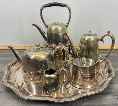 Vintage französisches Tee- und Kaffeeservice versilbert 6-teilig mit Tablett LOT 4417