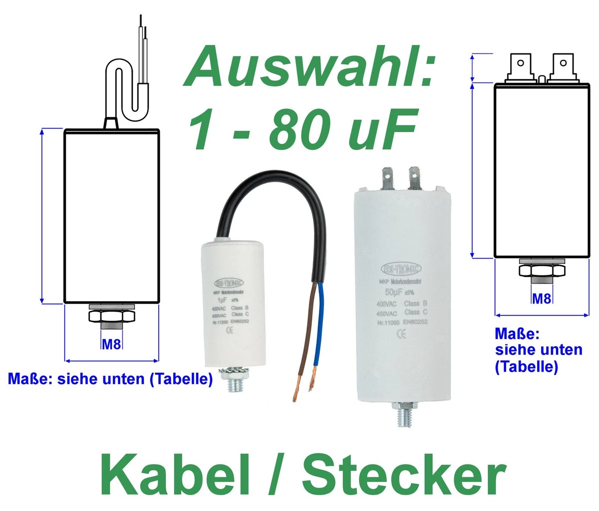 2,5D .. 2,5uF 2,5µF 425V Anlaufkondensator Motorkondensator 28mm Draht