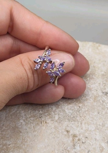 Anello vintage in argento sterling 925 e pietra viola con fiore misura 10-11 - Foto 12 di 16