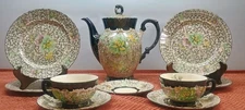 Vintage Mitterteich Bavaria Floral Porcelain Inlay 10 Piece Tea Set
