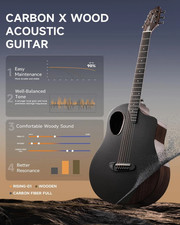 Donner RISING-G1 38" Acoustic Guitar Carbon Fiber Glossy Black With Accessories