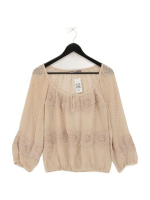 Neuwertige Samt Damen Bluse UK 8 creme 100% andere 3/4 Arm Rundhals Basic