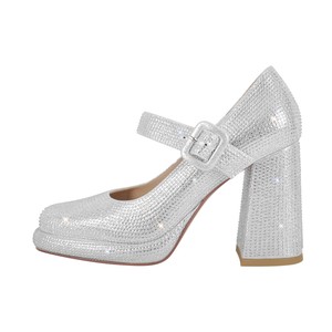 Women's Ankle Strap Platform Mary Jane Pumps Rhinestone Square Toe Shoes US8