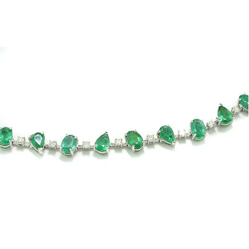 Pulsera De Piedra Preciosa Esmeraldas Diamantes 7,85 Quilates Oro Blanco 750 - Imagen 3 de 3