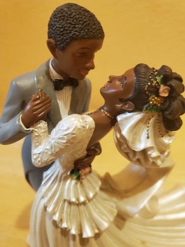 Wedding Cake Topper Tabletop Black African American Couple Bride Groom w stand - Picture 6 of 12