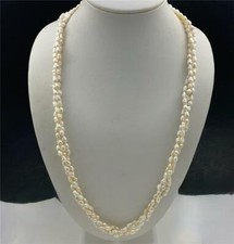 Vintage Freshwater Rice Pearl Twisted Three Strand Endless Necklace 26"