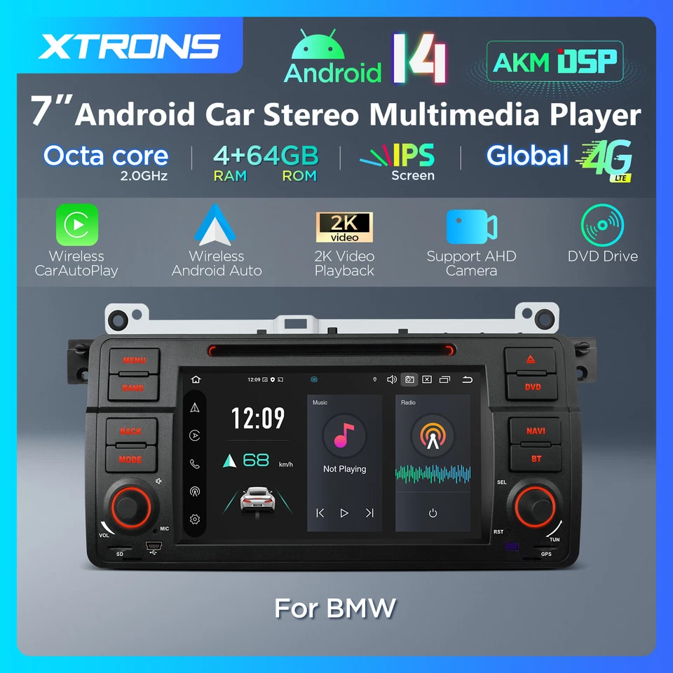 1 DIN 4G 64G Android 14 Octa Core Car Radio DSP 7" GPS DVD WIFI for BMW 3er E46 - Image 2 of 4