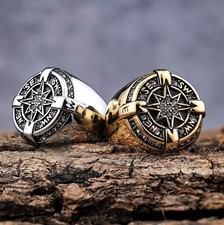Vintage Octopus Compass Mens Ring Stainless Steel Hip Hop Signet Ring for Men