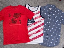 Under Armour Cat  Jack Boy's Large 12 14 Shirts 3 Piece Lot Red White Blue MINT