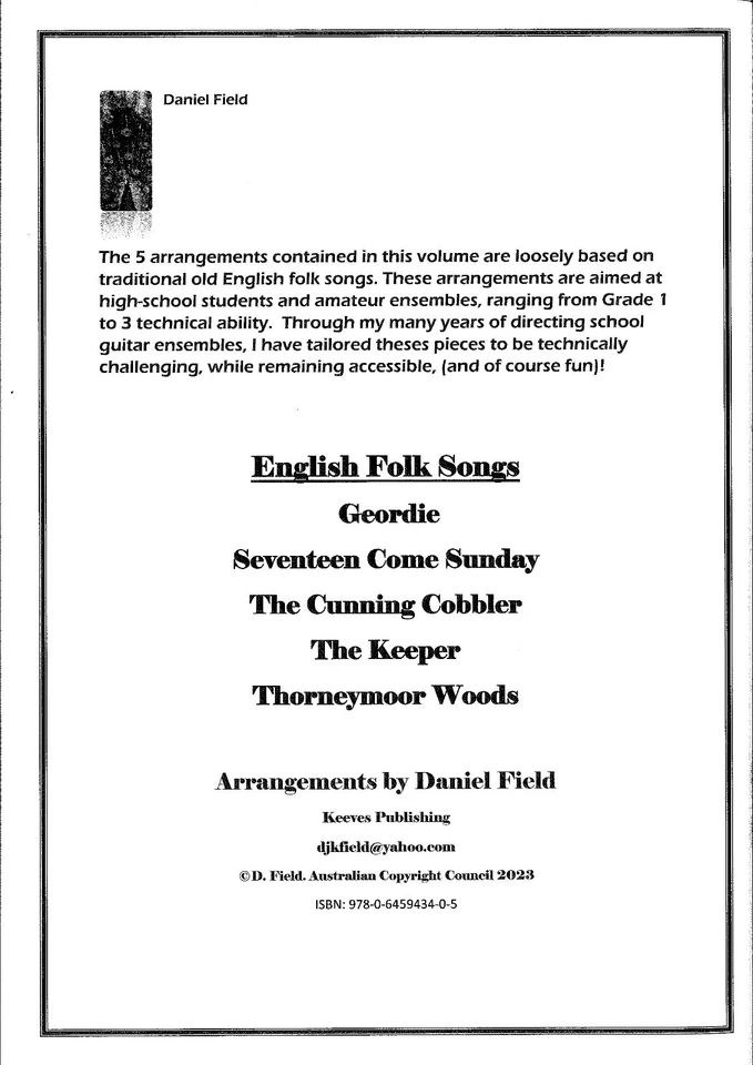 Guitar Ensemble - 5 English Folk Songs - Score & Parts - Daniel Field - Image 2 of 4