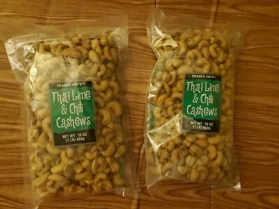 2 PACK TRADER JOE'S THAI LIME & CHILI CASHEWS 1 LB EACH