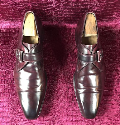 Magnanni Burgundy Leather Monk Strap Dress Shoes Men Size 9 M Spain Magnanni Red Solid Dress Shoes for Men for sale | eBay main image 3