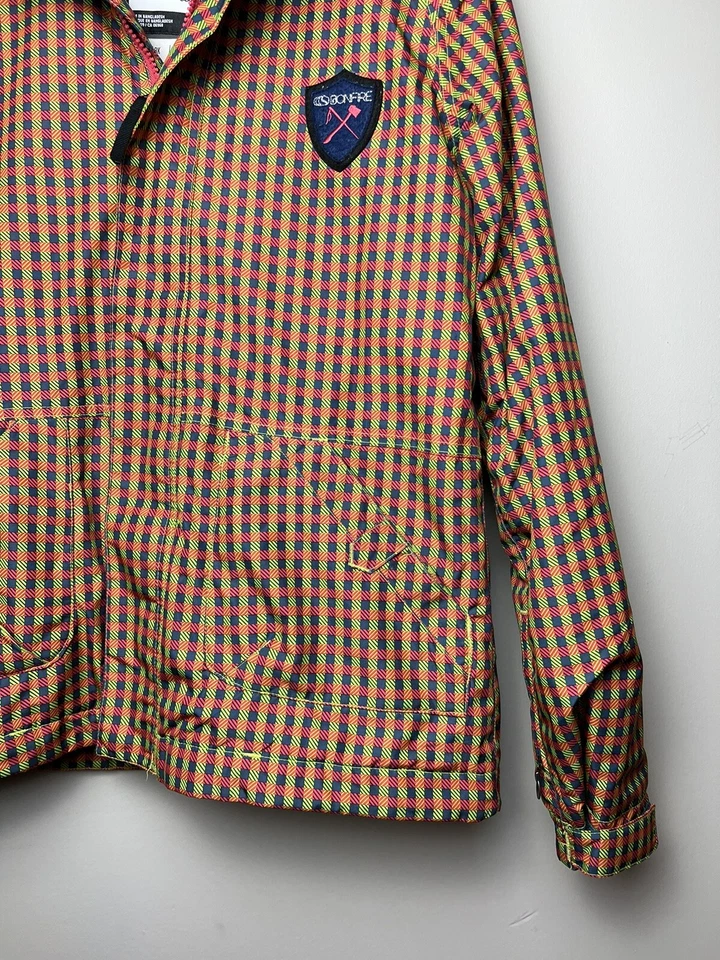 Bonfire Kids Unisex Ski Snowboarding Jacket Coat Neon Red Yellow Plaid Sz M Foto 4 de 4