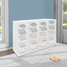 20 Pack White Plastic Shoe Boxes With Lids Stackable Storage Containers Organize