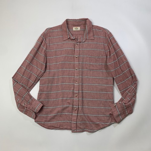 Marine Layer Shirt Mens M Medium Red White Washed Striped Cotton Chest Pocket - Picture 2 of 7