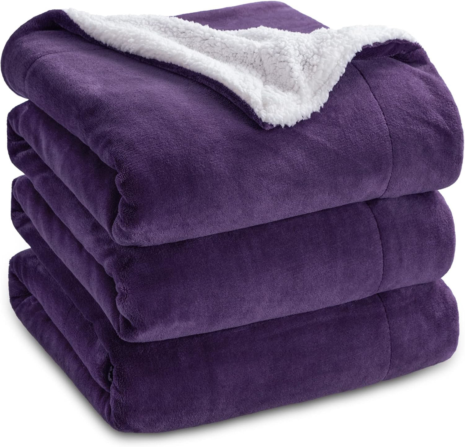 Sherpa Fleece Queen Blanket 90x90 Inches Warm Plush for Winter Purple