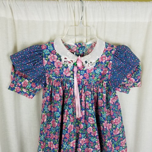 Vintage Jolene Lace Collar Calico Floral Twirl Party Dress Girls 6X USA Cotton - Picture 2 of 7