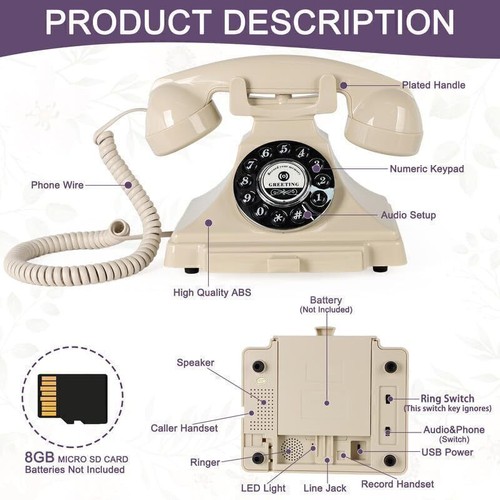 Audio-Gästebuch-Telefon für Hochzeiten,Vermietungen,Party(Akku nicht enthalten) - Bild 4 von 25
