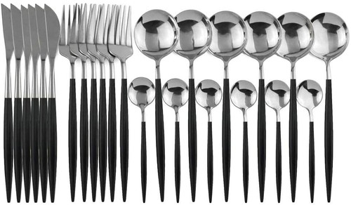 24-Piece Flatware Set Stainless Steel Knife Fork Spoon Teaspoon Silverware Set - Bild 15 von 25