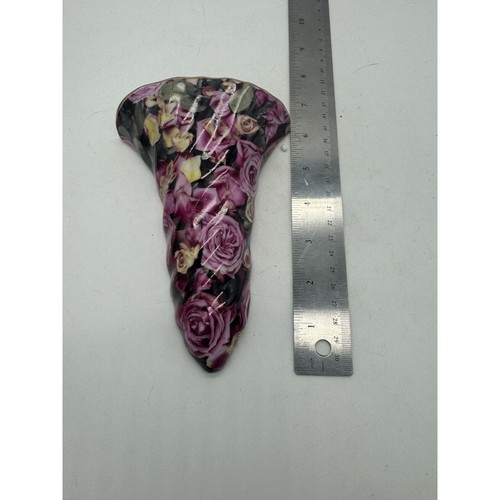 Vintage Pink Chintz Ceramic Wall Pocket Vase Roses - Picture 5 of 6