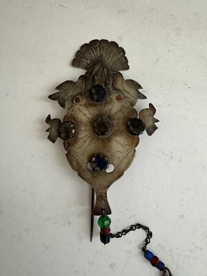 Peruvian Tupu shawl Pin hair Spanish Colonial Style goats bird figures glass Antique Colonial Peruvian Peacock Tupu Shawl Pin Brooch  main image 3