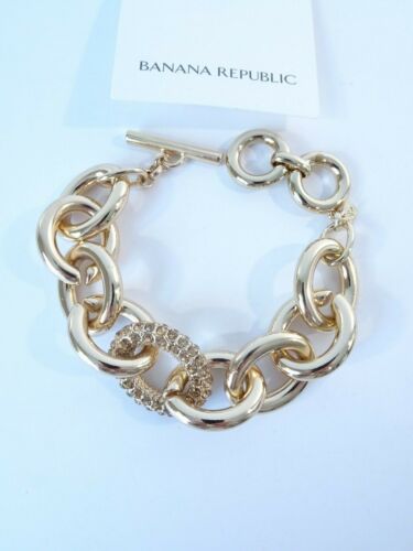 Banana Republic Women's Glamour Crystal Pave Link Toggle Bracelet NWOT 59  GOLD