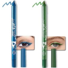 2Pcs Blue & Green Color Gel Glitter Eyeliner Pencils Set for Women Waterline ...