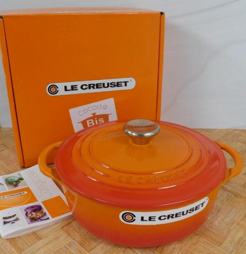 Le Creuset Cast Iron 2.75 Quart Shallow Round Dutch Oven, Flame - New