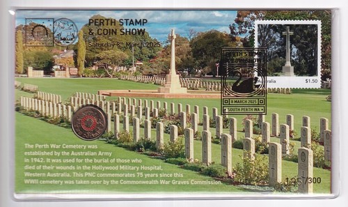 AUSTRALIAN PNC: $2 COIN 2025 PERTH STAMP & COIN SHOW - WAR CEMETERY #M1947