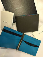 Paul Smith Neon Blue Money Clip Wallet 8x Credit Card Billfold Taupe/blue Paul Smith Neon Blue Money Clip Wallet 8x Credit Card Billfold Taupe/blue