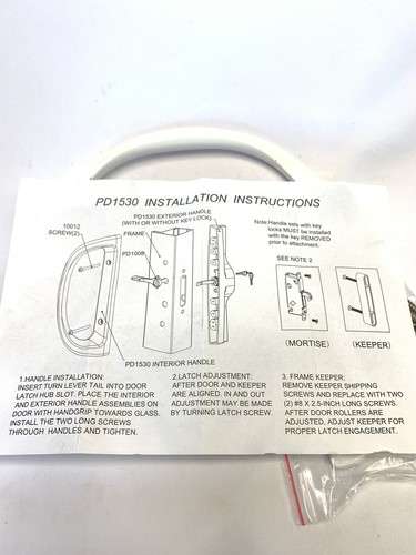 Juego de manijas para puertas de patio deslizantes, interior blanco, espaciado de tornillos de 3-15/16 en negro - Imagen 3 de 5