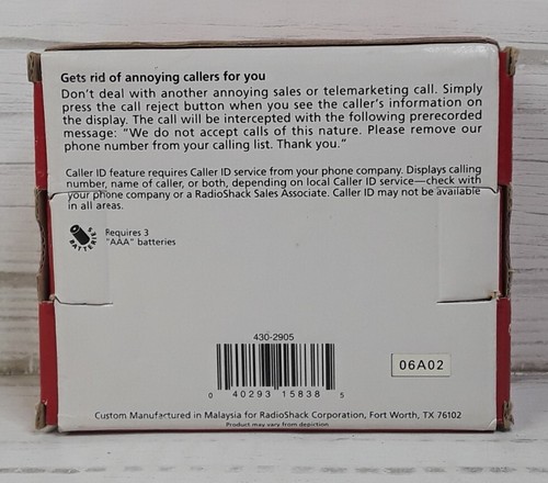 Radio Shack 50 Memory Caller ID 43-2905 Grafit CID-2905 Odrzucenie połączenia - Zdjęcie 2 z 6