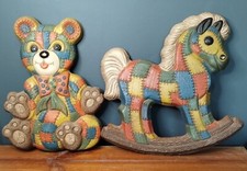 Vintage Patchwork Quilt Rocking Horse And Bear
